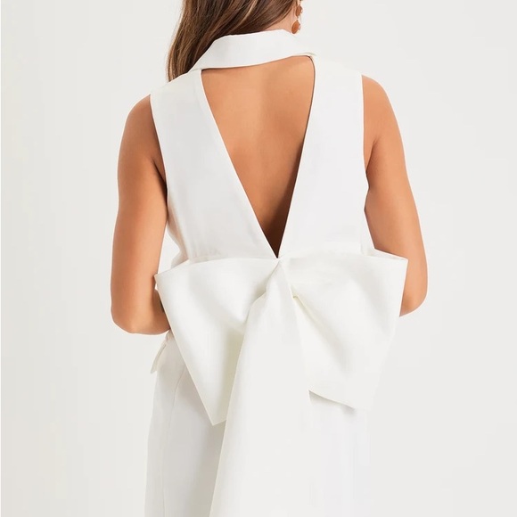 Lulu’s White Sleeveless Bow Blazer Mini Dress - Picture 3 of 6